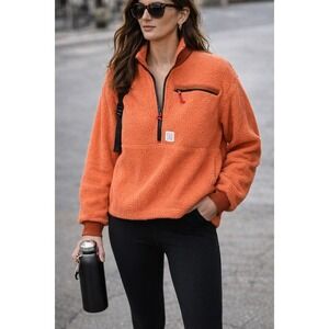 Topo Designs Subalpine Fleece Pullover Orange Sherpa Half Zip XL - Used